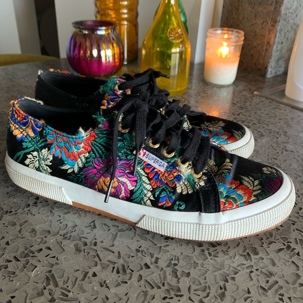 Superga Silk Floral Shoes. Women’s size 10